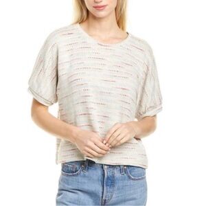 MADEWELL Striped Textured Short Puff Sleeve Knit Top Sz M